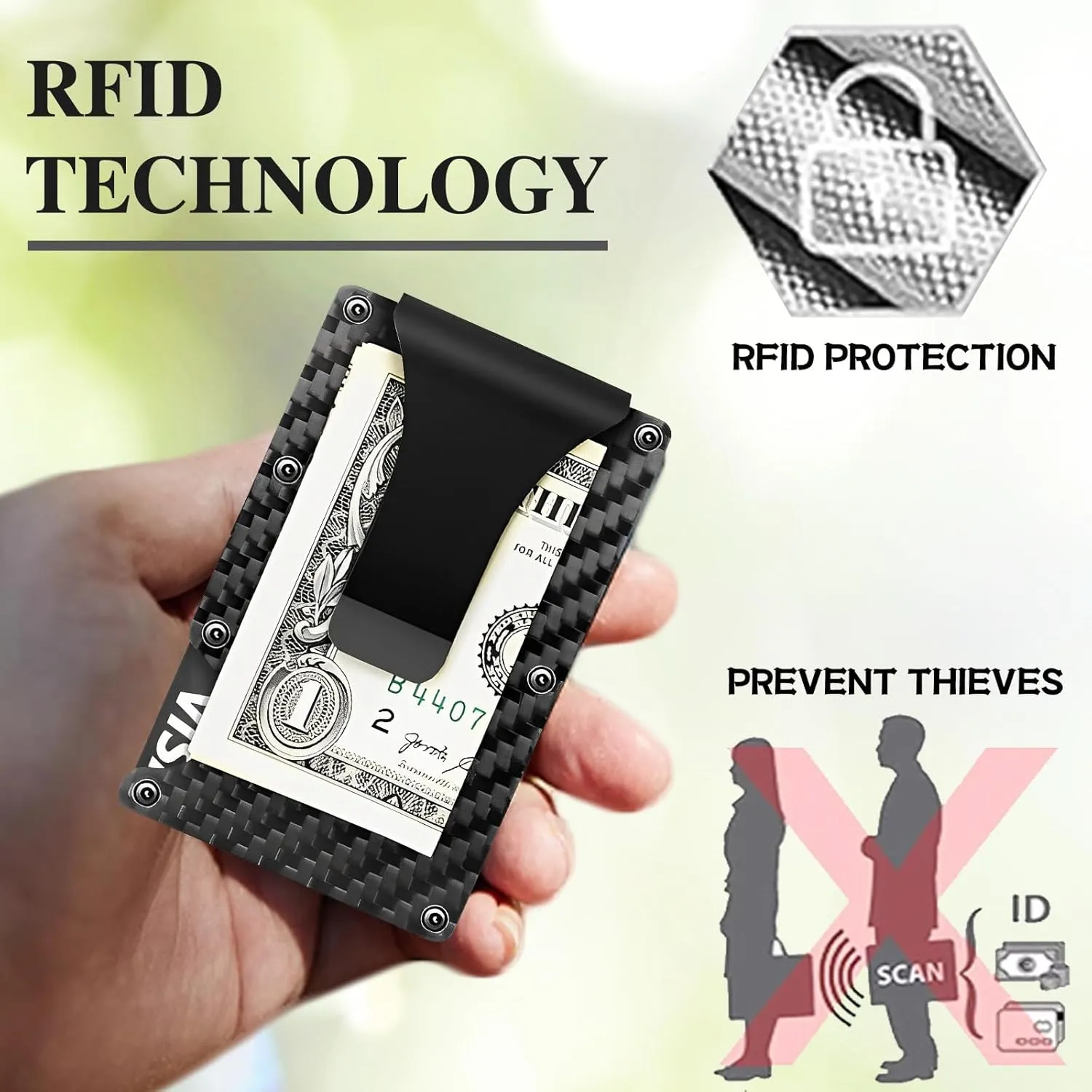 Minimalist Wallet with RFID Blocking for Men,Slim Credit Card Holder with Aluminum Money Clip Wallet for Men and Women,Metal Wallets for Mens Front Pocket as Gifts (Carbon fiber)