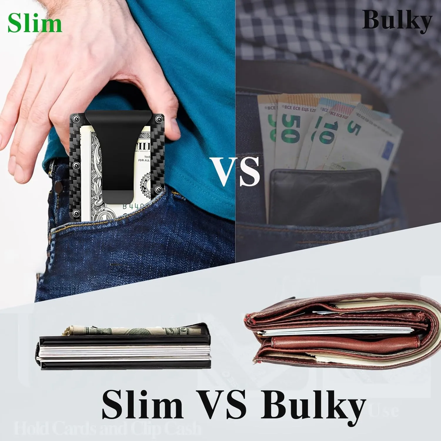 Minimalist Wallet with RFID Blocking for Men,Slim Credit Card Holder with Aluminum Money Clip Wallet for Men and Women,Metal Wallets for Mens Front Pocket as Gifts (Carbon fiber)
