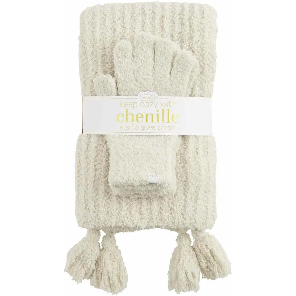 Mud Pie Chenille Glove & Scarf Set | Cream