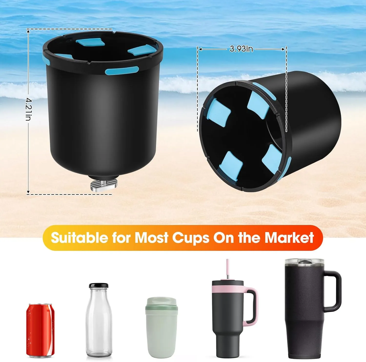 Multi-Functional Kayak Cup Holder with Phone & Water Bottle Holder | Splash-Proof Lures Storage | Tool-Free Track Mount Installation | Fishing & Boat Drink Accessories (Rubber Tab Design)