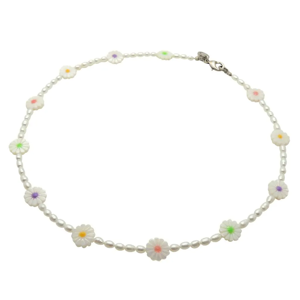 Multicolour Daisy Charm Freshwater Pearl Necklace