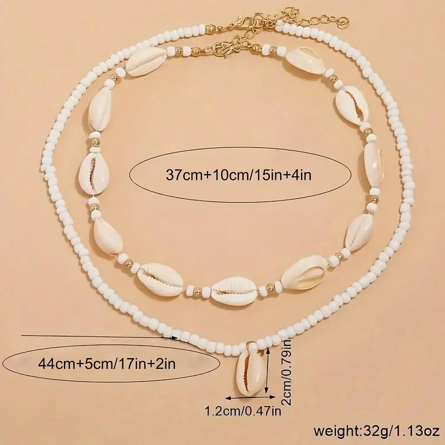 Nackiy Handmade Sea Shell Necklace for Women Summer Adjustable Natural Shell Collar Necklace (Beige Braided Rope)