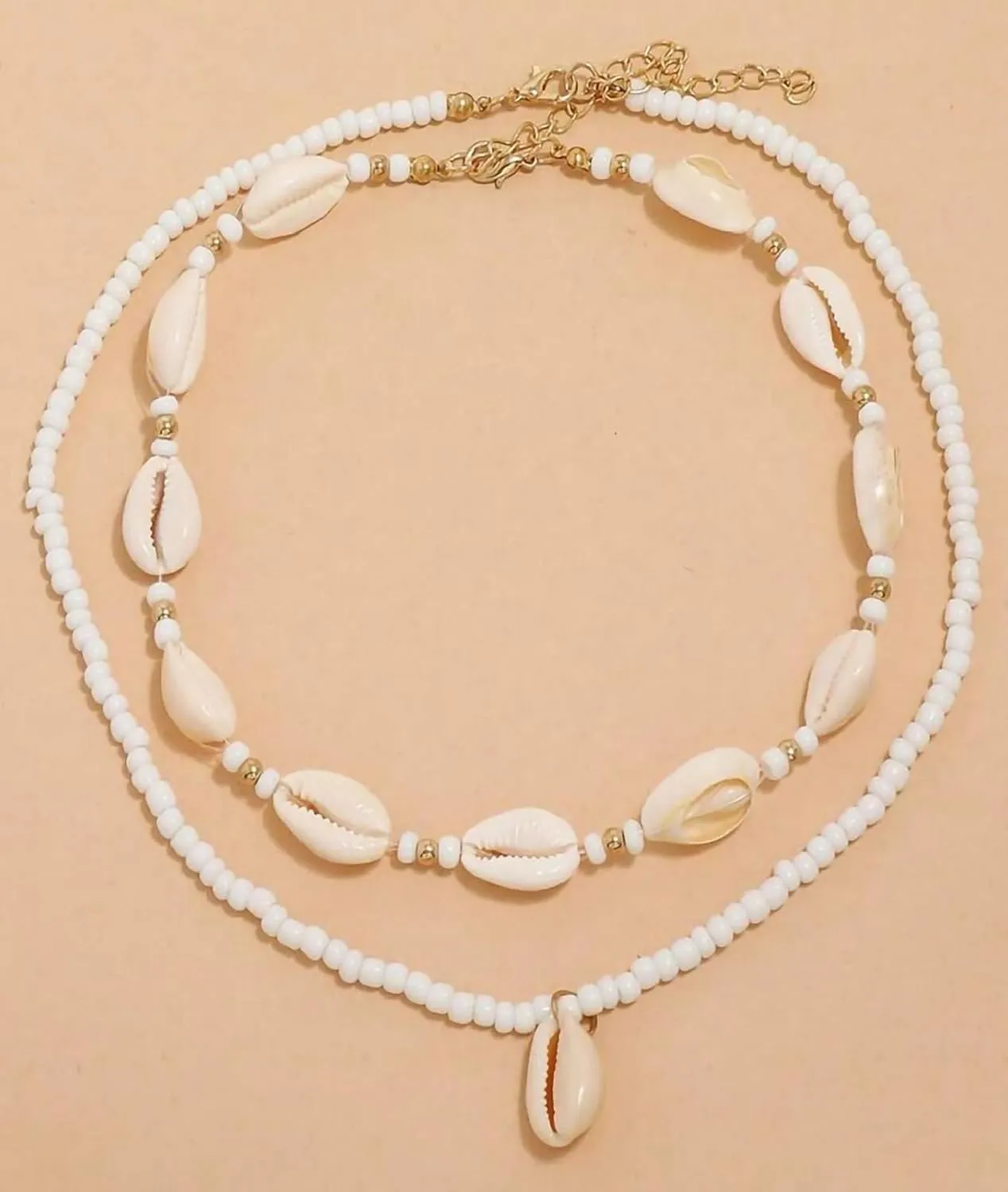 Nackiy Handmade Sea Shell Necklace for Women Summer Adjustable Natural Shell Collar Necklace (Beige Braided Rope)
