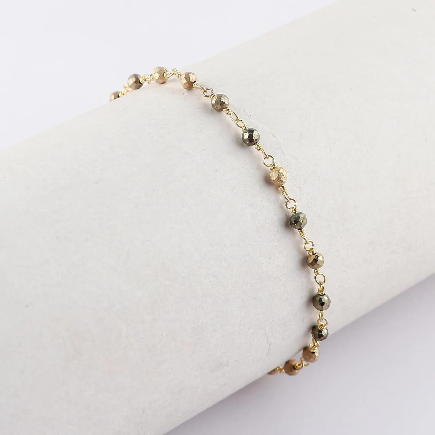 Natural Golden Pyrite Gemstone Cluster Bracelet, 14K Gold Plated Rosary Chain, Handmade Bohemian Jewelry, Healing Crystals Beads & Stones, Gift for Women (Approx. 7 1inch)