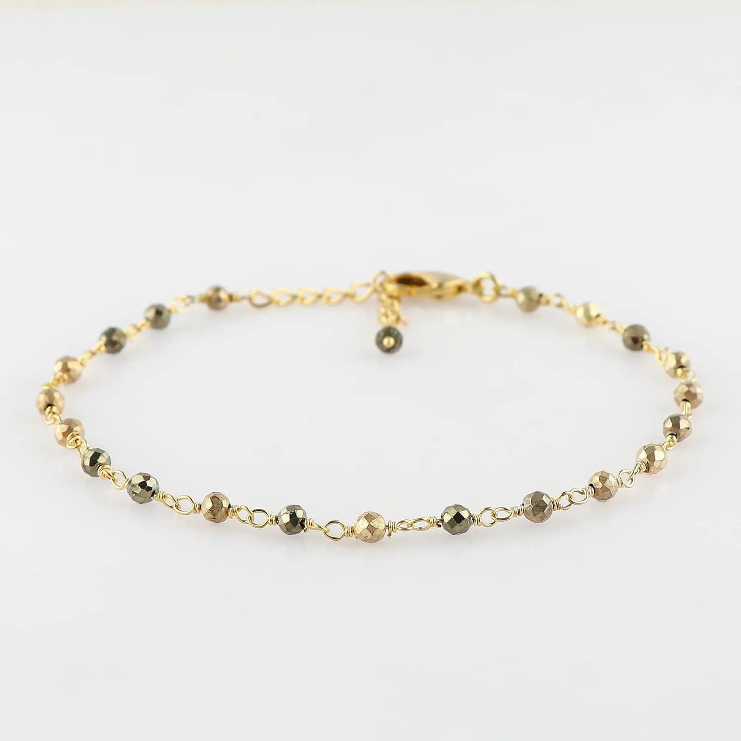 Natural Golden Pyrite Gemstone Cluster Bracelet, 14K Gold Plated Rosary Chain, Handmade Bohemian Jewelry, Healing Crystals Beads & Stones, Gift for Women (Approx. 7 1inch)