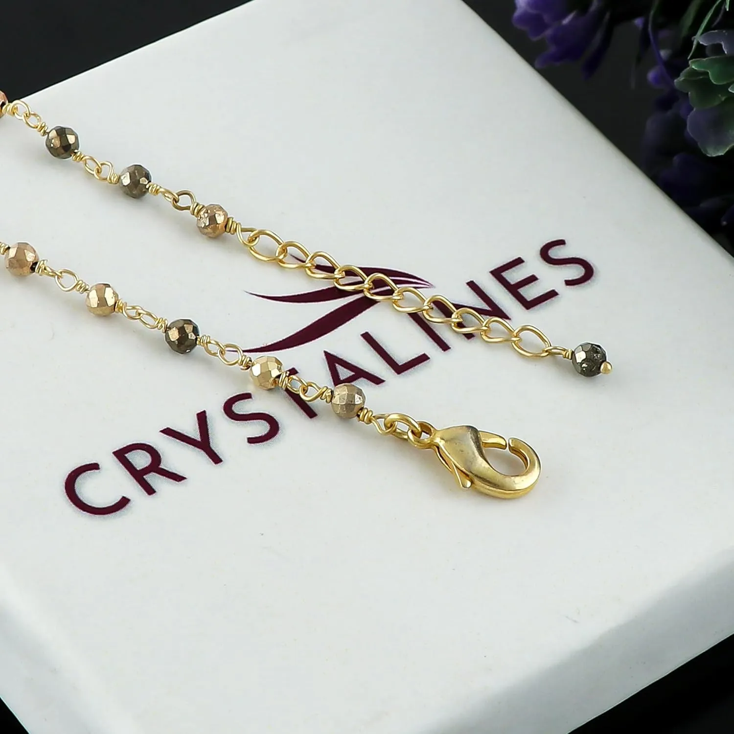 Natural Golden Pyrite Gemstone Cluster Bracelet, 14K Gold Plated Rosary Chain, Handmade Bohemian Jewelry, Healing Crystals Beads & Stones, Gift for Women (Approx. 7 1inch)