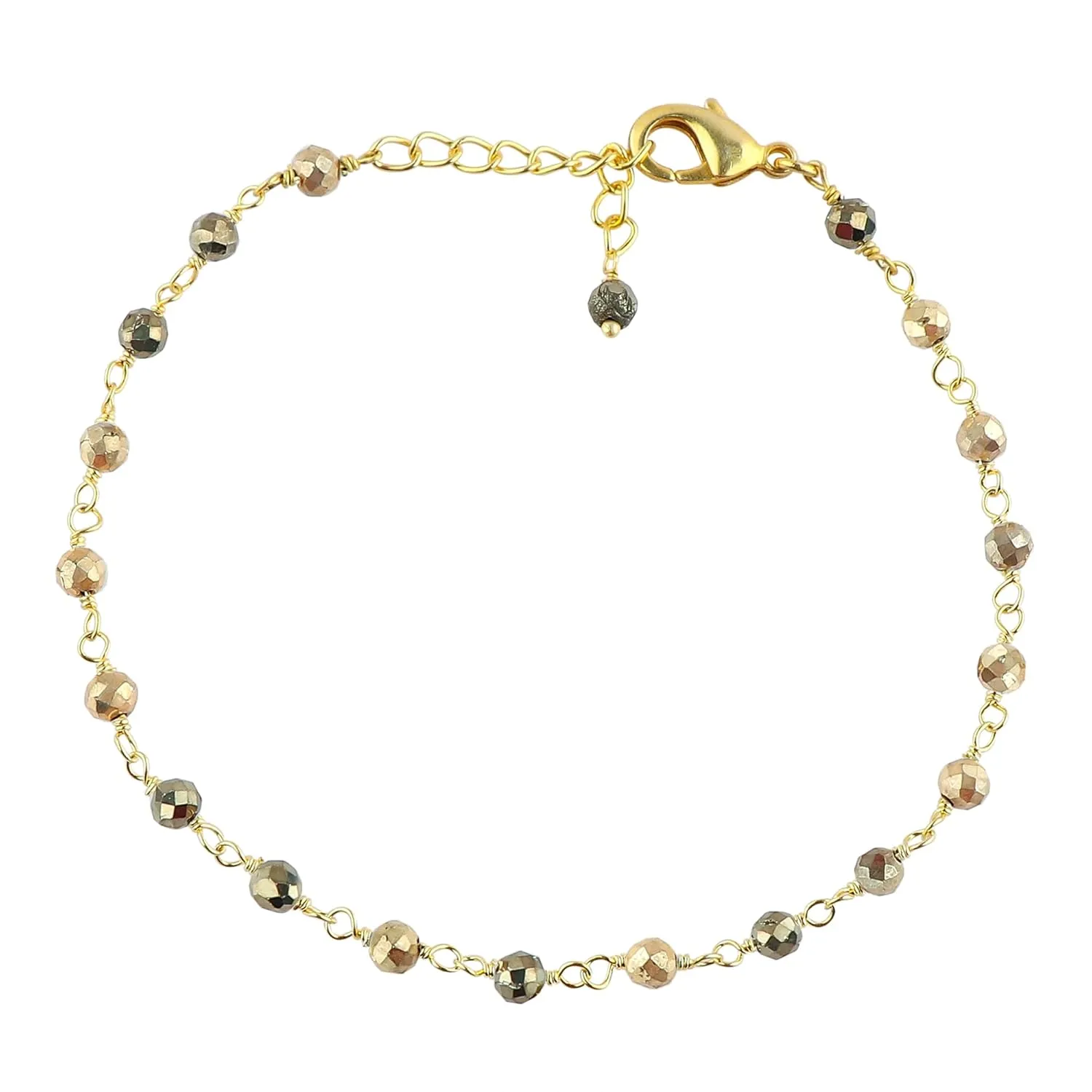 Natural Golden Pyrite Gemstone Cluster Bracelet, 14K Gold Plated Rosary Chain, Handmade Bohemian Jewelry, Healing Crystals Beads & Stones, Gift for Women (Approx. 7 1inch)