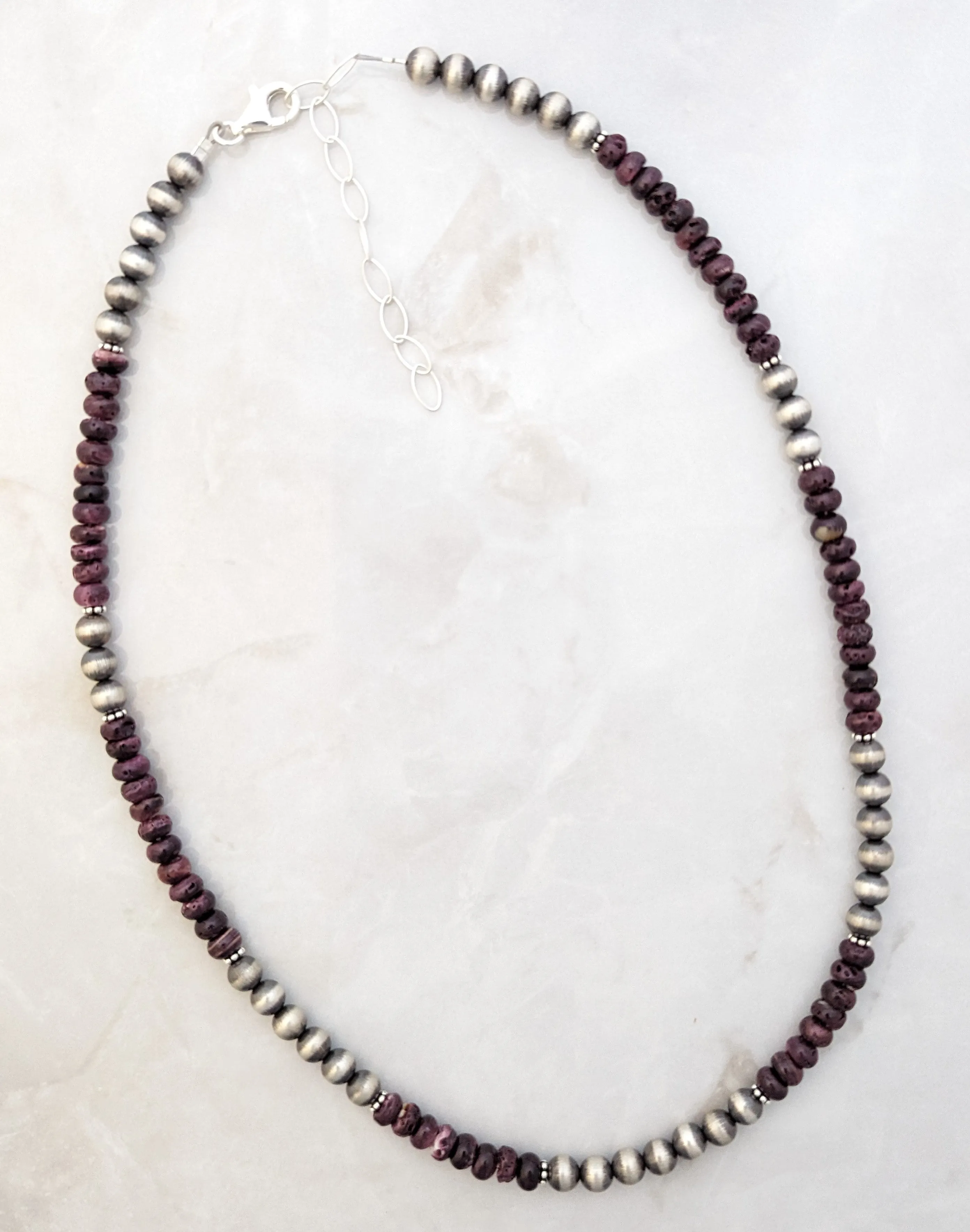 Navajo Pearls & Purple Spiny Oyster 6mm Necklace Sterling Silver