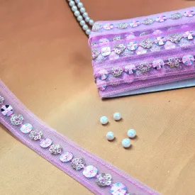 Premium Pink Sequins Net Lace