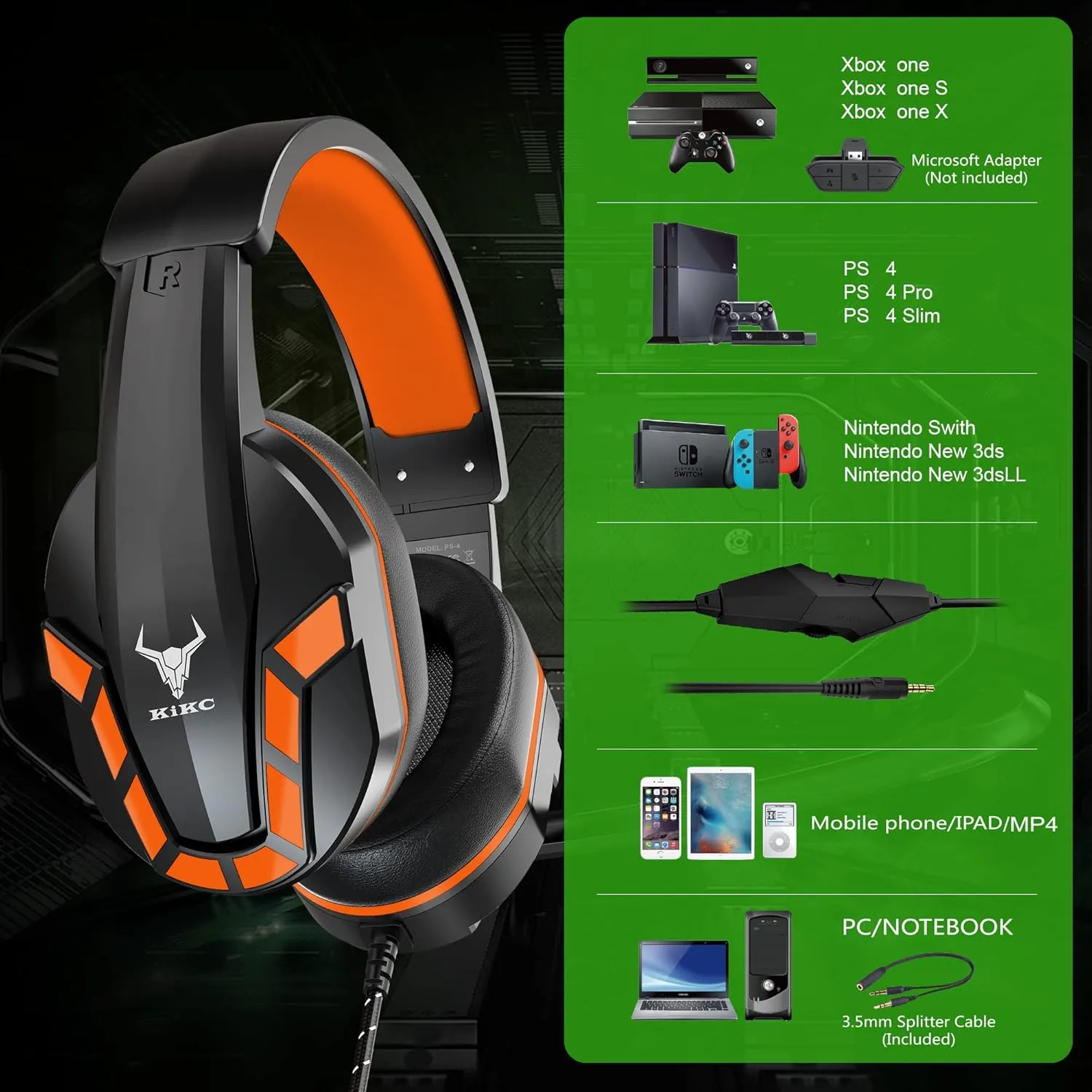 PS4 Gaming Headset with Mic for Xbox One, PS5, PC, Mobile Phone and Notebook, Controllable Volume Gaming Headphones with Soft Earmuffs for Kid