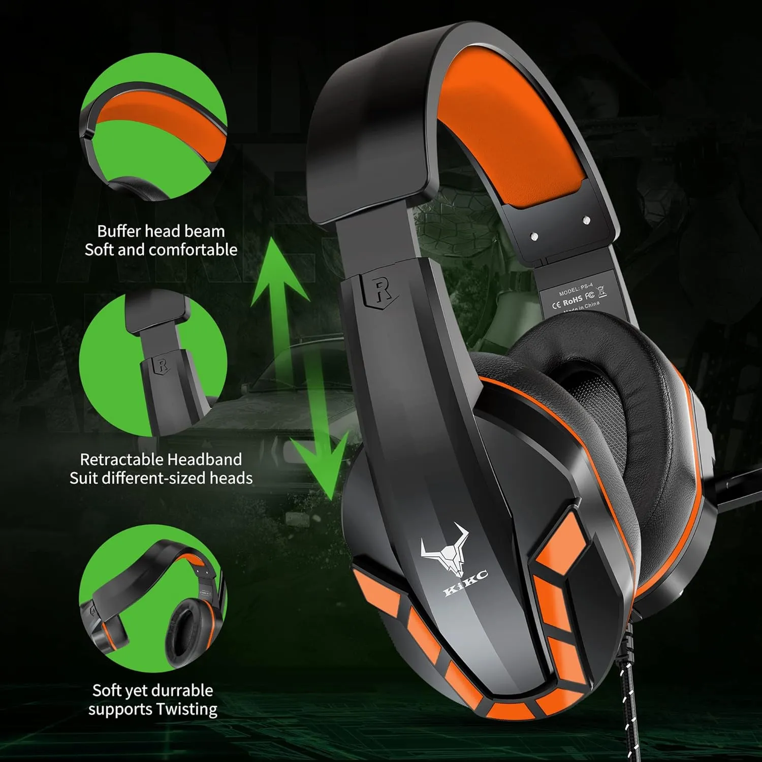 PS4 Gaming Headset with Mic for Xbox One, PS5, PC, Mobile Phone and Notebook, Controllable Volume Gaming Headphones with Soft Earmuffs for Kid