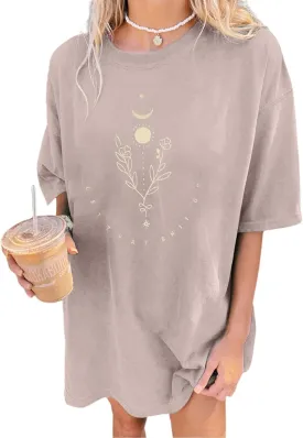 Remidoo Women's Casual Oversized T Shirt Short Sleeve Graphic Tee Letter Sun Moon Shirts