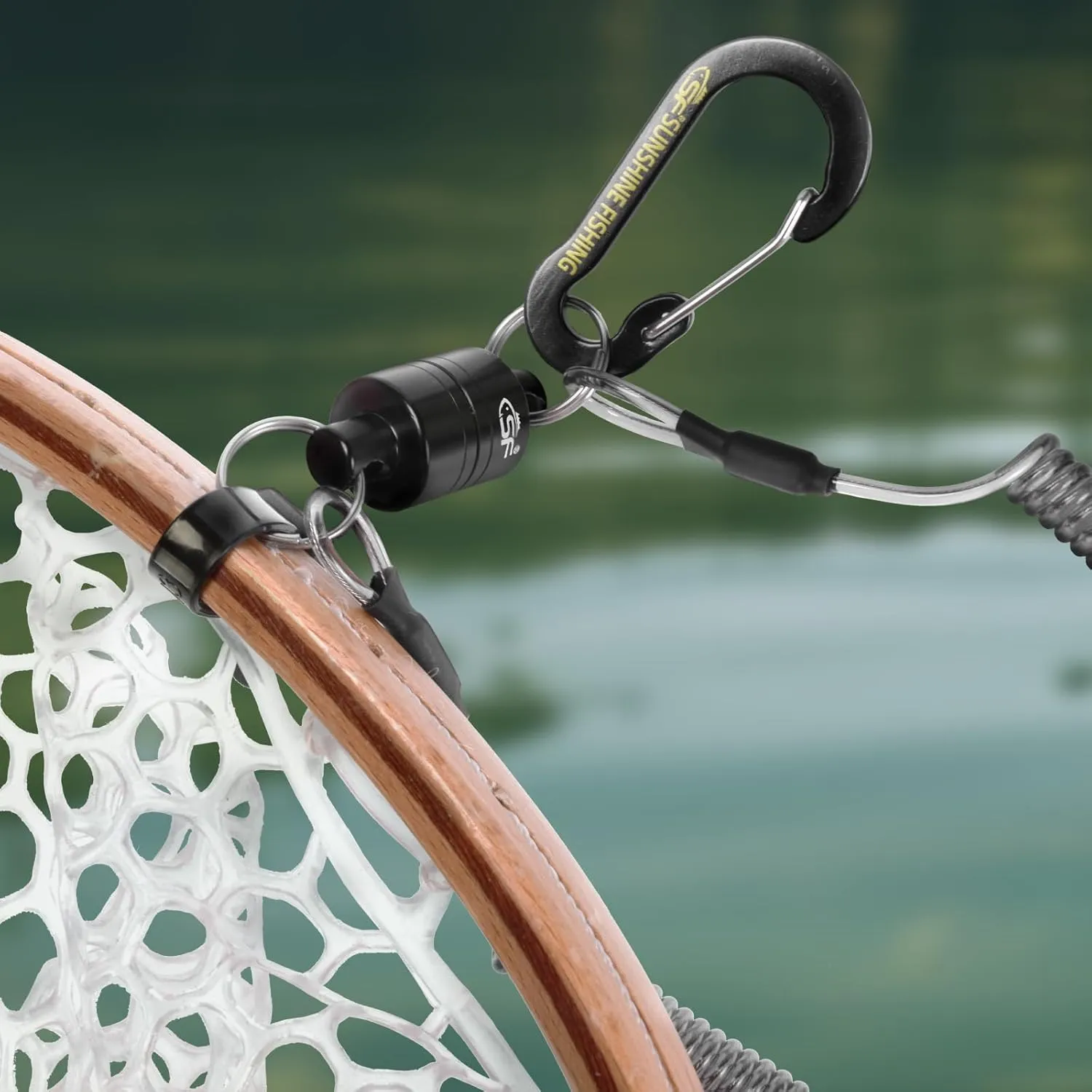 SF Strongest Magnetic Net Release Magnetic Keychain Fly Fishing Net Retractor Magnet Clip Holder Retractor with Retractable Coiled Lanyard Carabiner