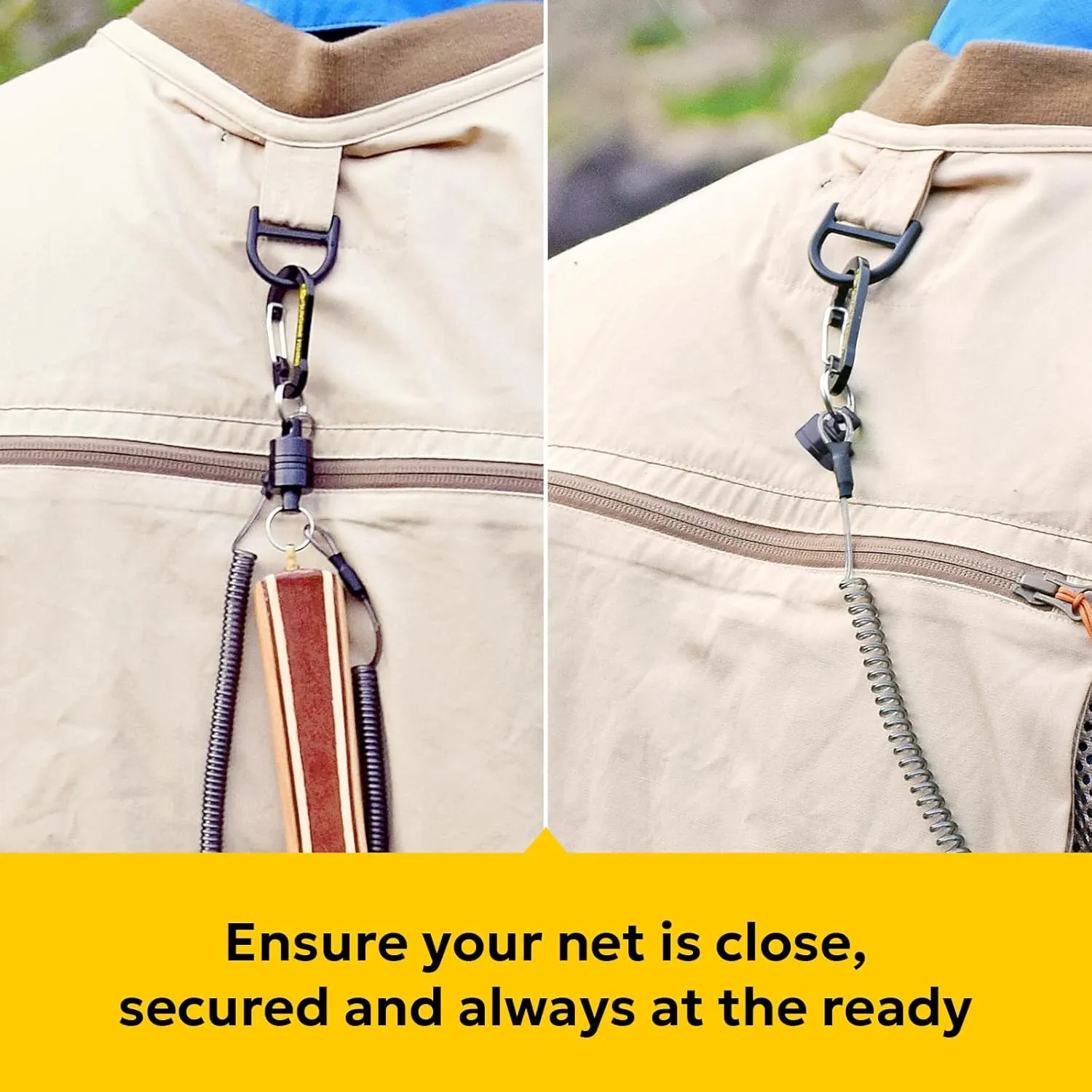 SF Strongest Magnetic Net Release Magnetic Keychain Fly Fishing Net Retractor Magnet Clip Holder Retractor with Retractable Coiled Lanyard Carabiner