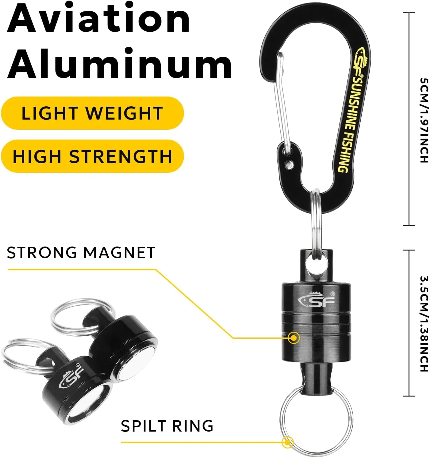 SF Strongest Magnetic Net Release Magnetic Keychain Fly Fishing Net Retractor Magnet Clip Holder Retractor with Retractable Coiled Lanyard Carabiner