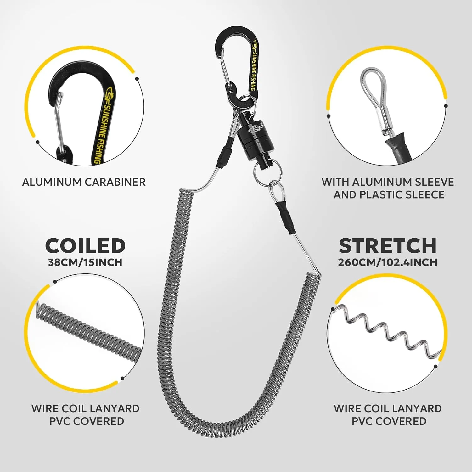 SF Strongest Magnetic Net Release Magnetic Keychain Fly Fishing Net Retractor Magnet Clip Holder Retractor with Retractable Coiled Lanyard Carabiner