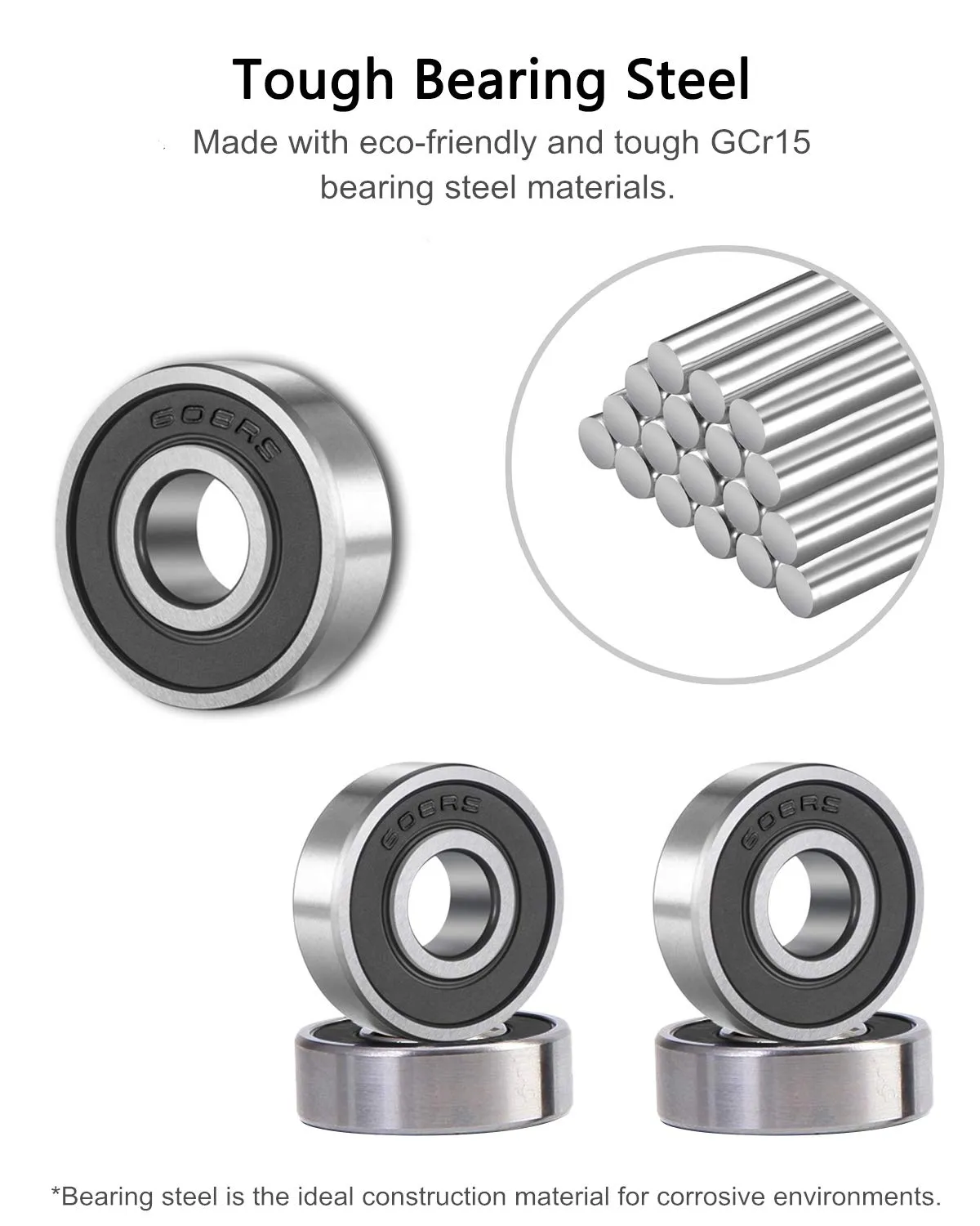 SHKI 10 Pack 608 2RS Ball Bearings  Bearing Steel and Double Rubber Sealed Miniature Deep Groove Ball Bearings for Skateboards, Inline Skates, Scooters (8mm x 22mm x 7mm)