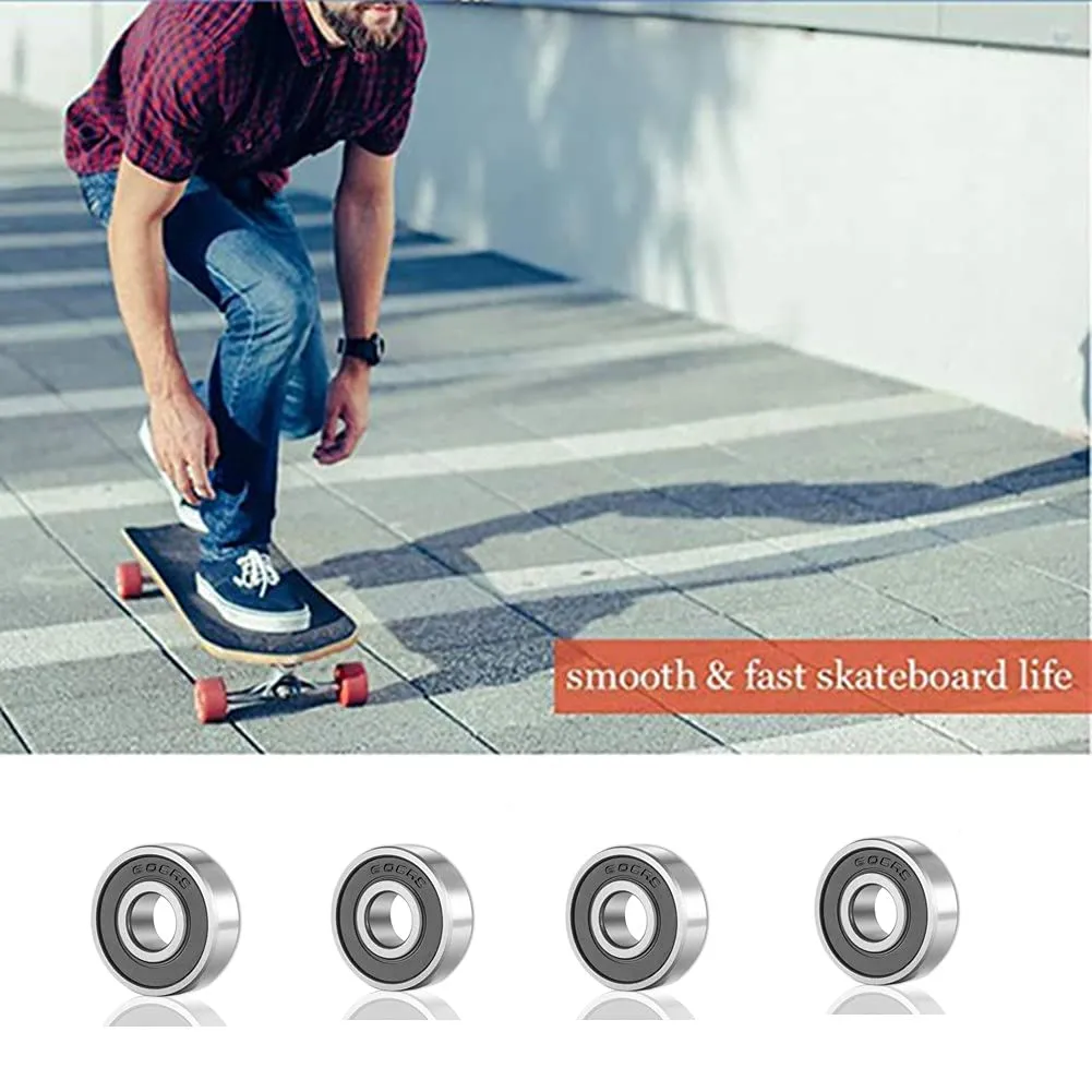 SHKI 10 Pack 608 2RS Ball Bearings  Bearing Steel and Double Rubber Sealed Miniature Deep Groove Ball Bearings for Skateboards, Inline Skates, Scooters (8mm x 22mm x 7mm)