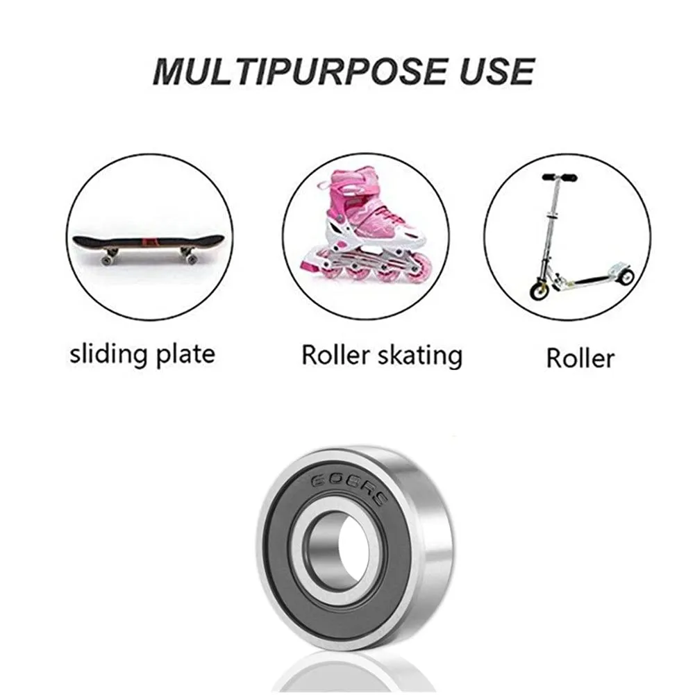 SHKI 10 Pack 608 2RS Ball Bearings  Bearing Steel and Double Rubber Sealed Miniature Deep Groove Ball Bearings for Skateboards, Inline Skates, Scooters (8mm x 22mm x 7mm)