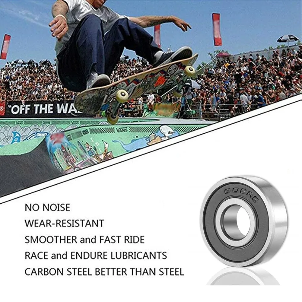 SHKI 10 Pack 608 2RS Ball Bearings  Bearing Steel and Double Rubber Sealed Miniature Deep Groove Ball Bearings for Skateboards, Inline Skates, Scooters (8mm x 22mm x 7mm)