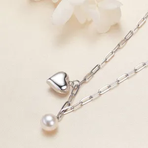 Silver Heart Pearl Pendant Necklace