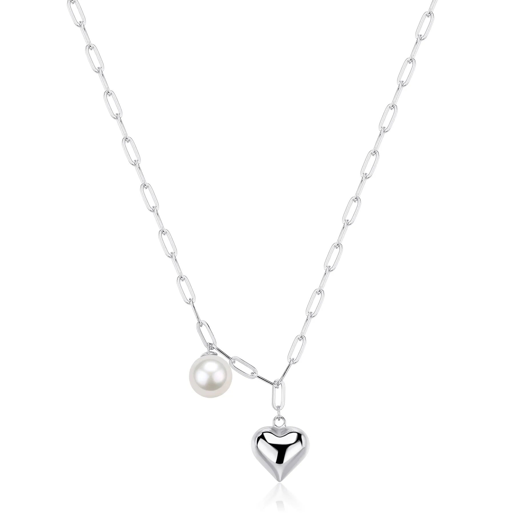Silver Heart Pearl Pendant Necklace
