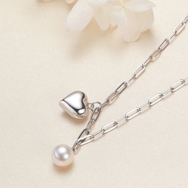 Silver Heart Pearl Pendant Necklace