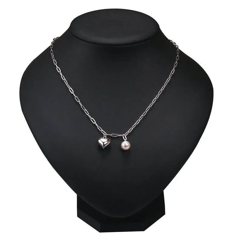 Silver Heart Pearl Pendant Necklace