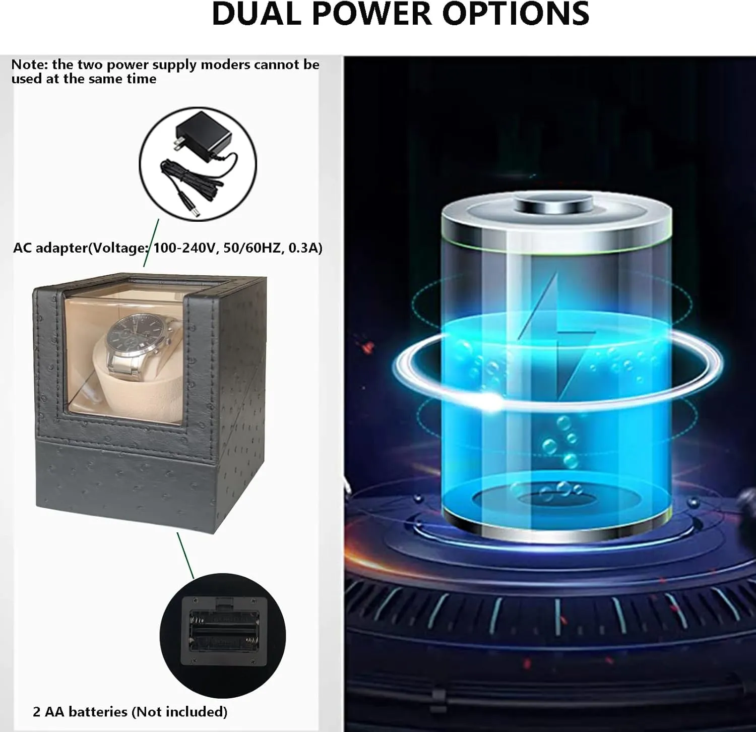 Single Watch Winder for Automatic Watches, Super Quiet, in Wood Shell and Black Leather/Carbon Fiber Leather, Japanese Motor