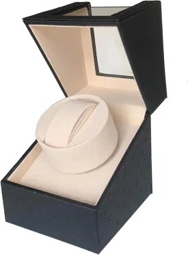 Single Watch Winder for Automatic Watches, Super Quiet, in Wood Shell and Black Leather/Carbon Fiber Leather, Japanese Motor