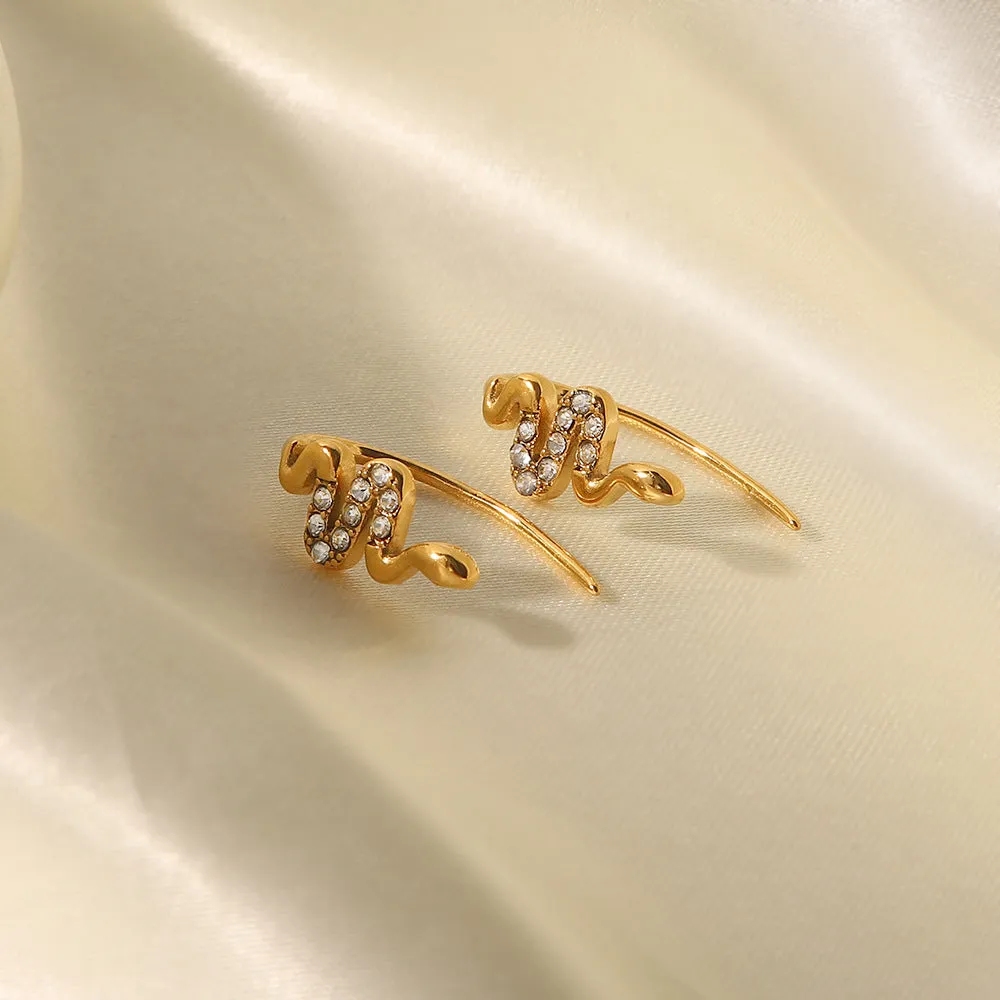 SISSLIA High Quality Serpentine Design with Natural Green Zircon Temperament All-Matching Earrings for Women
