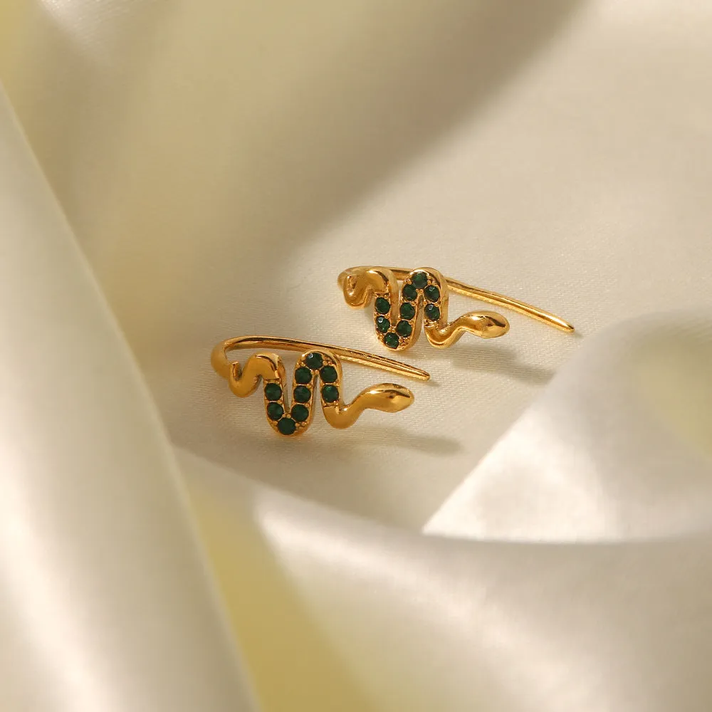 SISSLIA High Quality Serpentine Design with Natural Green Zircon Temperament All-Matching Earrings for Women