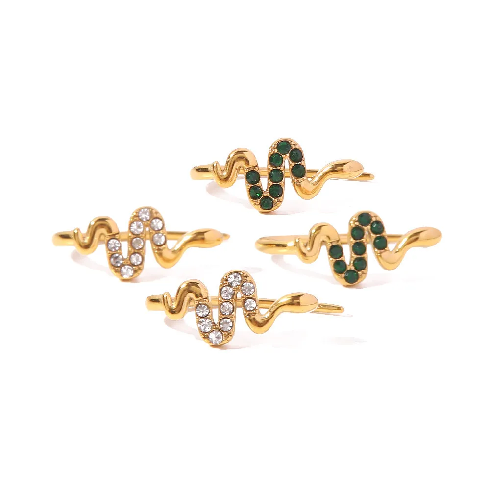 SISSLIA High Quality Serpentine Design with Natural Green Zircon Temperament All-Matching Earrings for Women