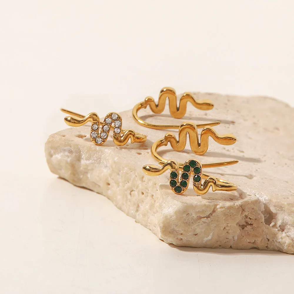 SISSLIA High Quality Serpentine Design with Natural Green Zircon Temperament All-Matching Earrings for Women