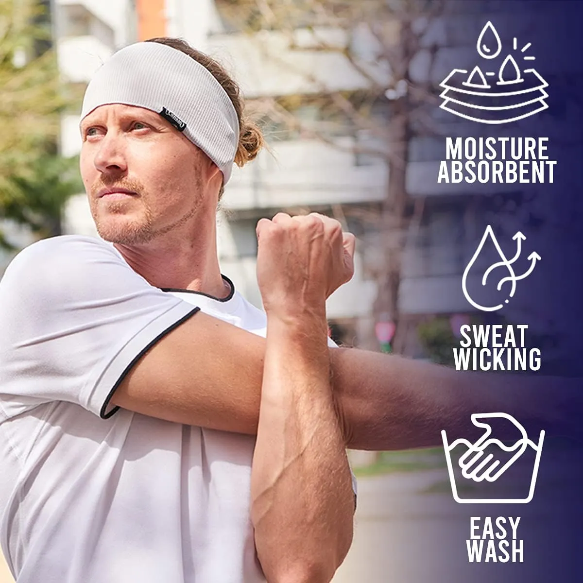 Sports Headbands for Men Moisture Wicking Sweatbands for Women, Lightweight Yoga Hair Bands, Crossfit Or Running Gear, Thin Elastic Workout Head Wraps