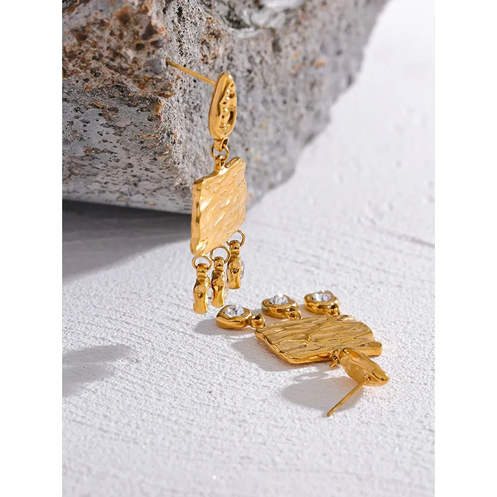 Stainless Steel Square Geometric Dangle Earrings Delicate Cubic Zirconia Temperament Fashion France Jewelry Women