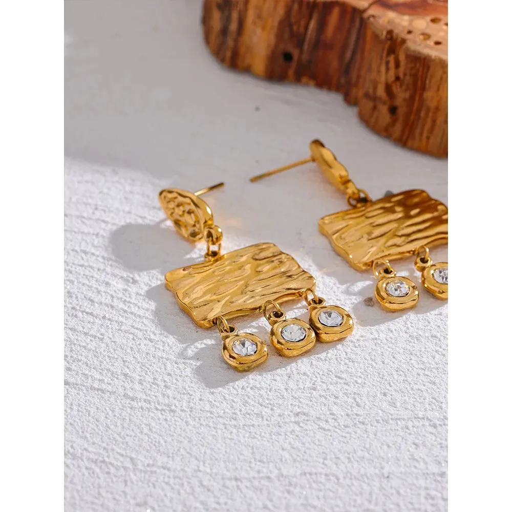 Stainless Steel Square Geometric Dangle Earrings Delicate Cubic Zirconia Temperament Fashion France Jewelry Women