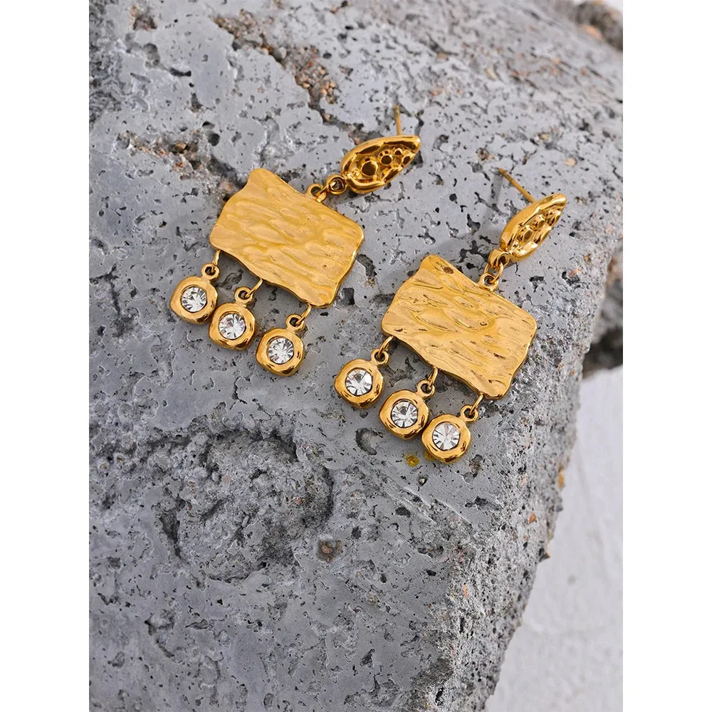 Stainless Steel Square Geometric Dangle Earrings Delicate Cubic Zirconia Temperament Fashion France Jewelry Women