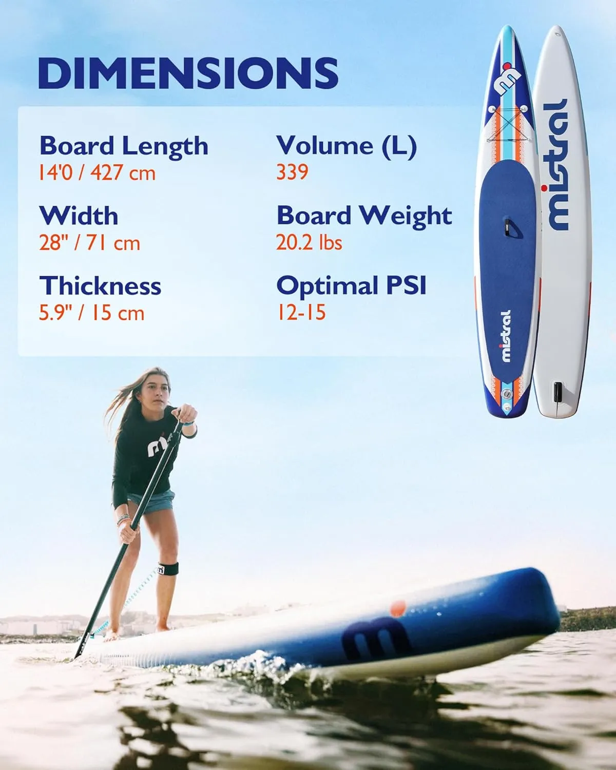 Stand Up Inflatable Paddle Board Racing & Touring Board 13'2"/ 14' Race Board, Backpack with Wheels, Durable ISUP for Youth & Adult, w/Premium SUP Accessories