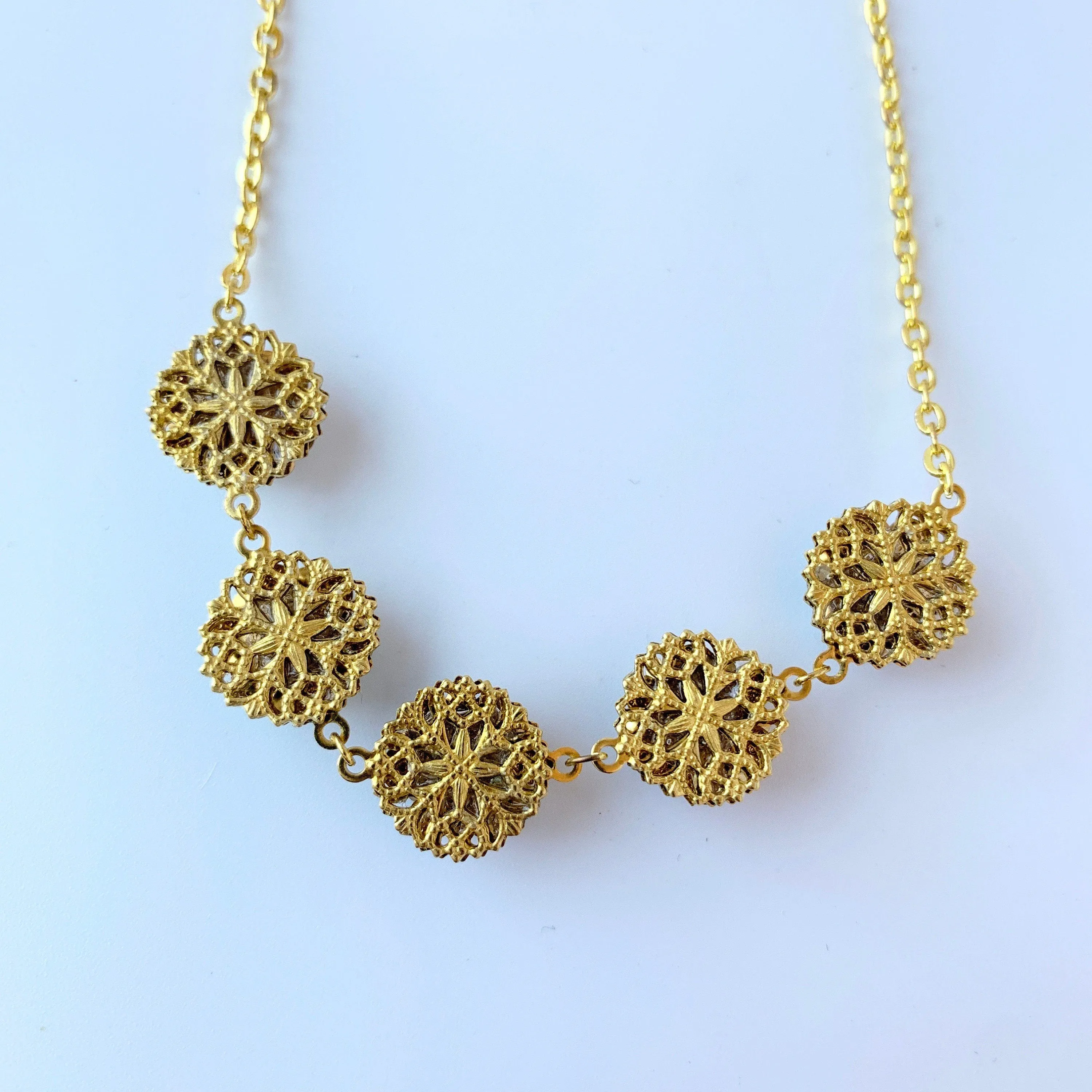 Sweetest Thing Delicate Flower and Rhinestone Choker Necklace