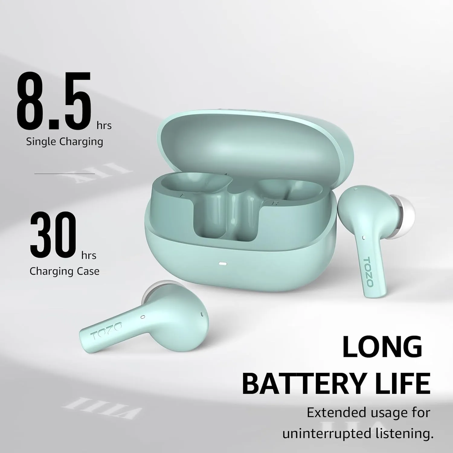 TOZO E2 Wireless Earbuds 10mm Drivers with Powerful Bass, App Customize 32 EQs, with 2 Mics AI Call Noise Cancellation, 30H Playtime, Bluetooth 5.3 Ear Buds, Comfort Fit in-Ear Headphones