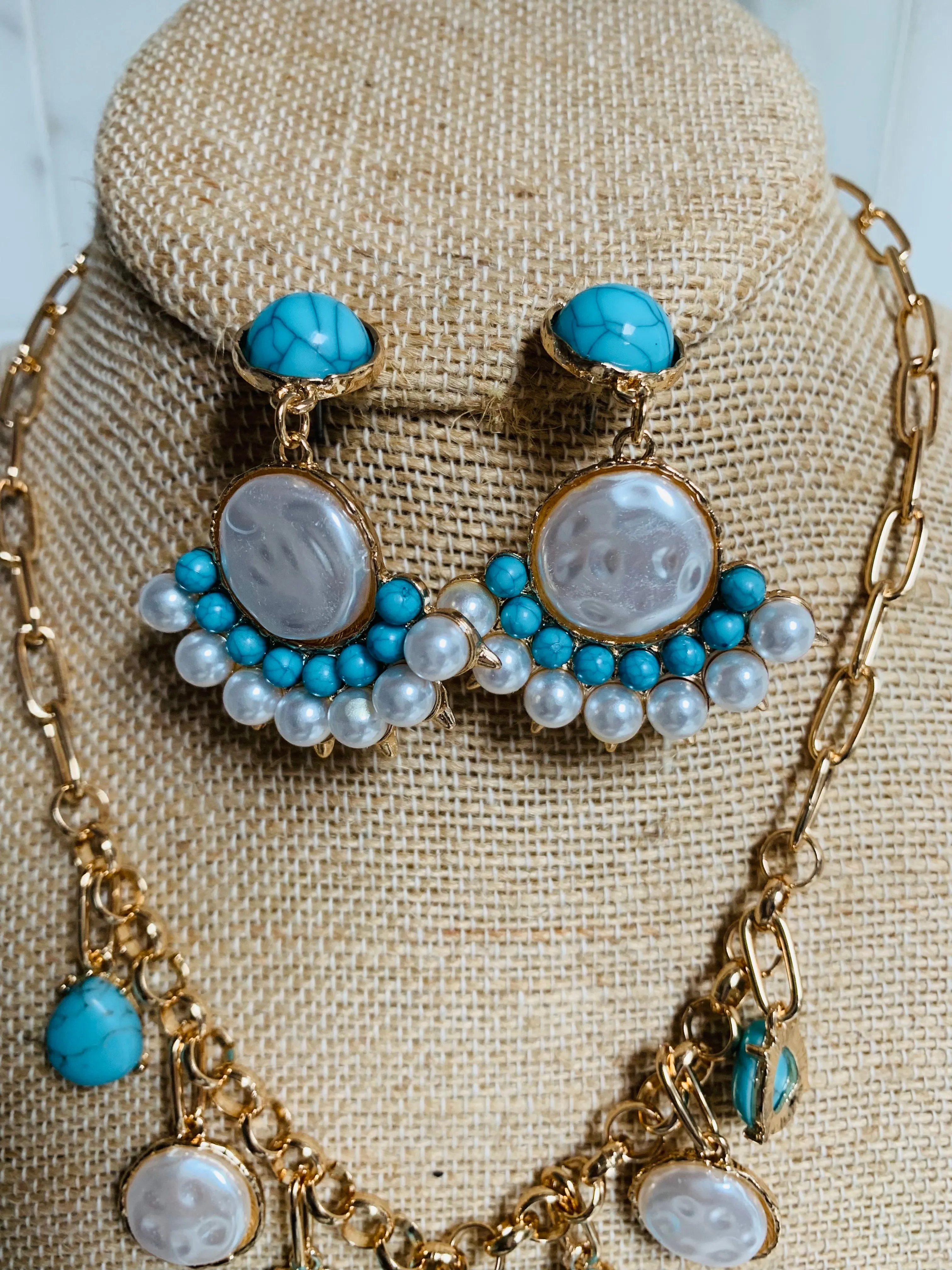 Turquoise and Pearl Earrings