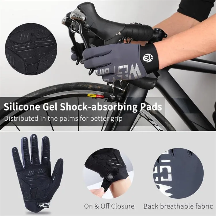 WEST BIKING YP0211214 Long Finger Shock Absorption Non-Slip Touch Screen Gloves Cycling Sports Gloves, Size: XL(Fog Blue)
