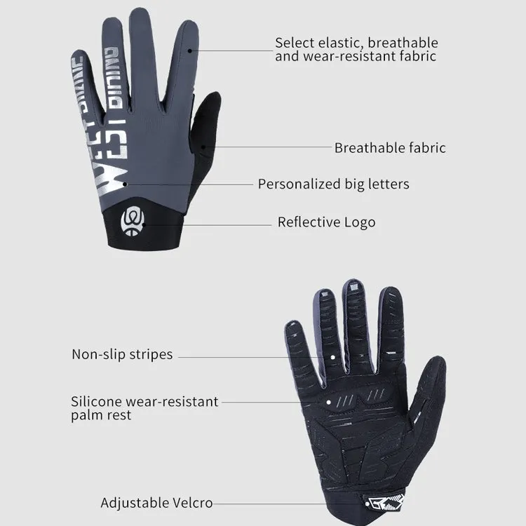 WEST BIKING YP0211214 Long Finger Shock Absorption Non-Slip Touch Screen Gloves Cycling Sports Gloves, Size: XL(Fog Blue)