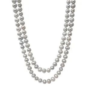 Women's 8-9mm Grey Pearl Necklace 120cm Long
