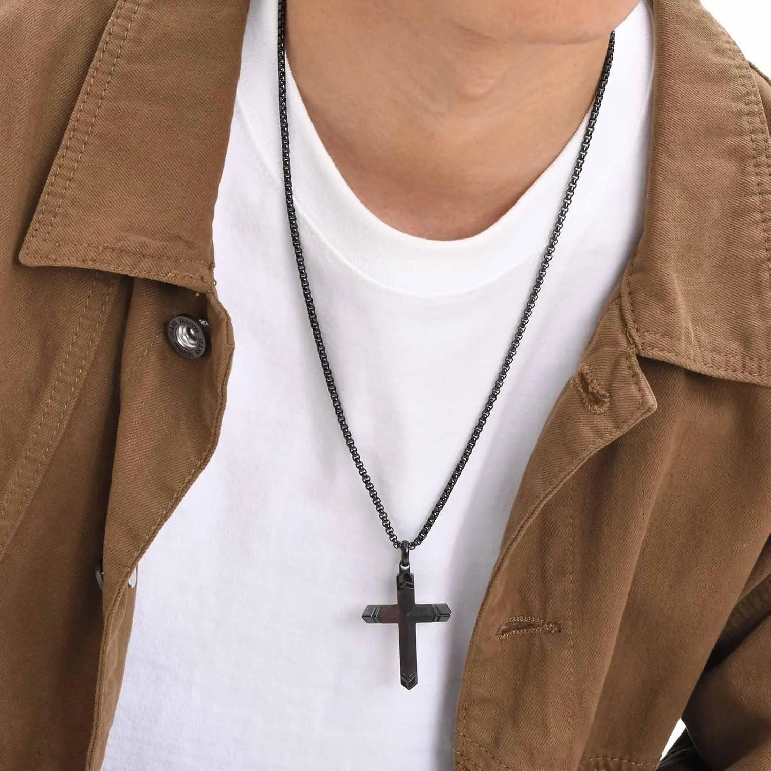 Wooden Cross Bible Verse Necklace for Men, Hawaiian Handmade Real Black Ebony Wood Cross Pendant Stainless Steel Chain, Mens Cross Necklaces Koa Wood Jewelry Christian Baptism Easter Gifts
