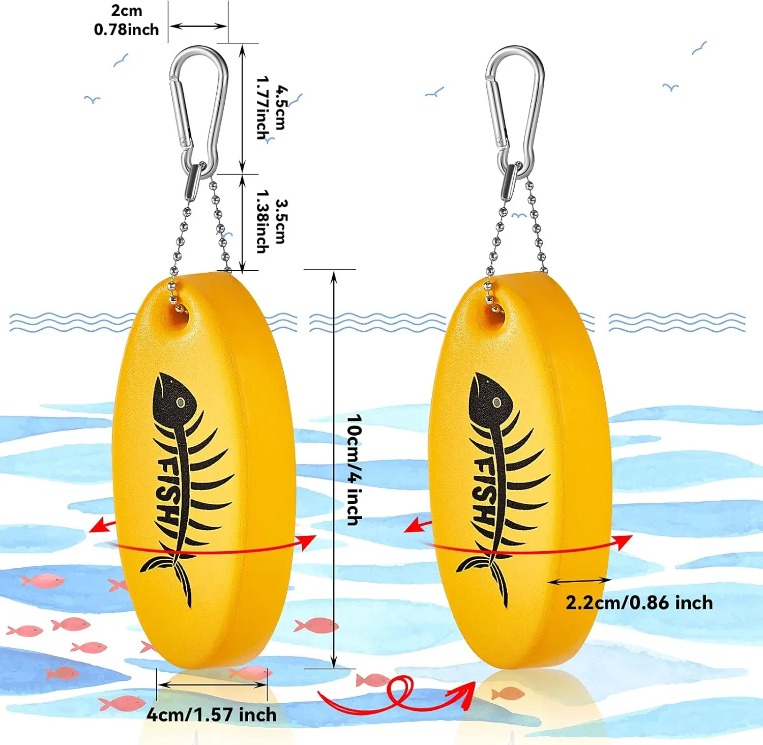 Yaomiao Floating Keychain Oval Shaped Foam Floating Key Ring Glow in The Dark Foam for Golf Cart Boating Fishing Outdoor