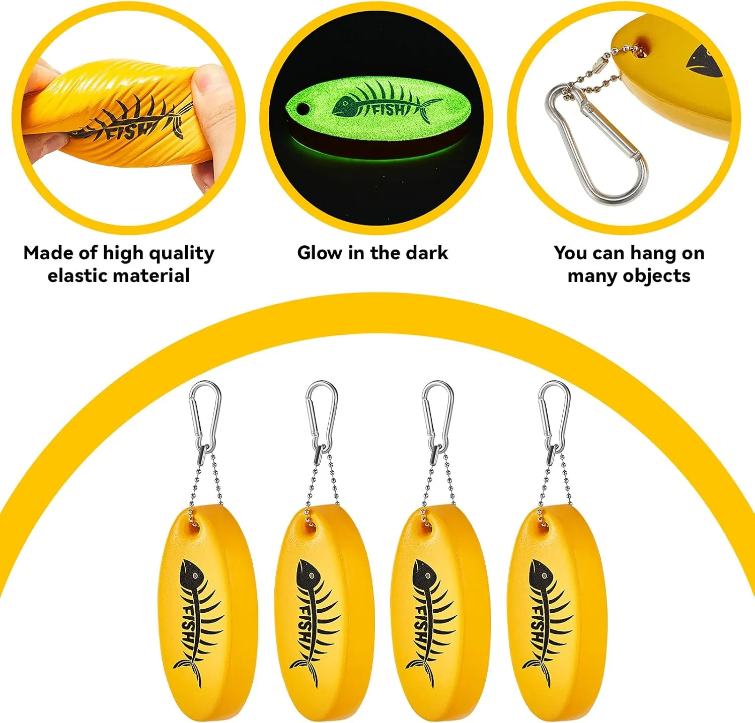 Yaomiao Floating Keychain Oval Shaped Foam Floating Key Ring Glow in The Dark Foam for Golf Cart Boating Fishing Outdoor