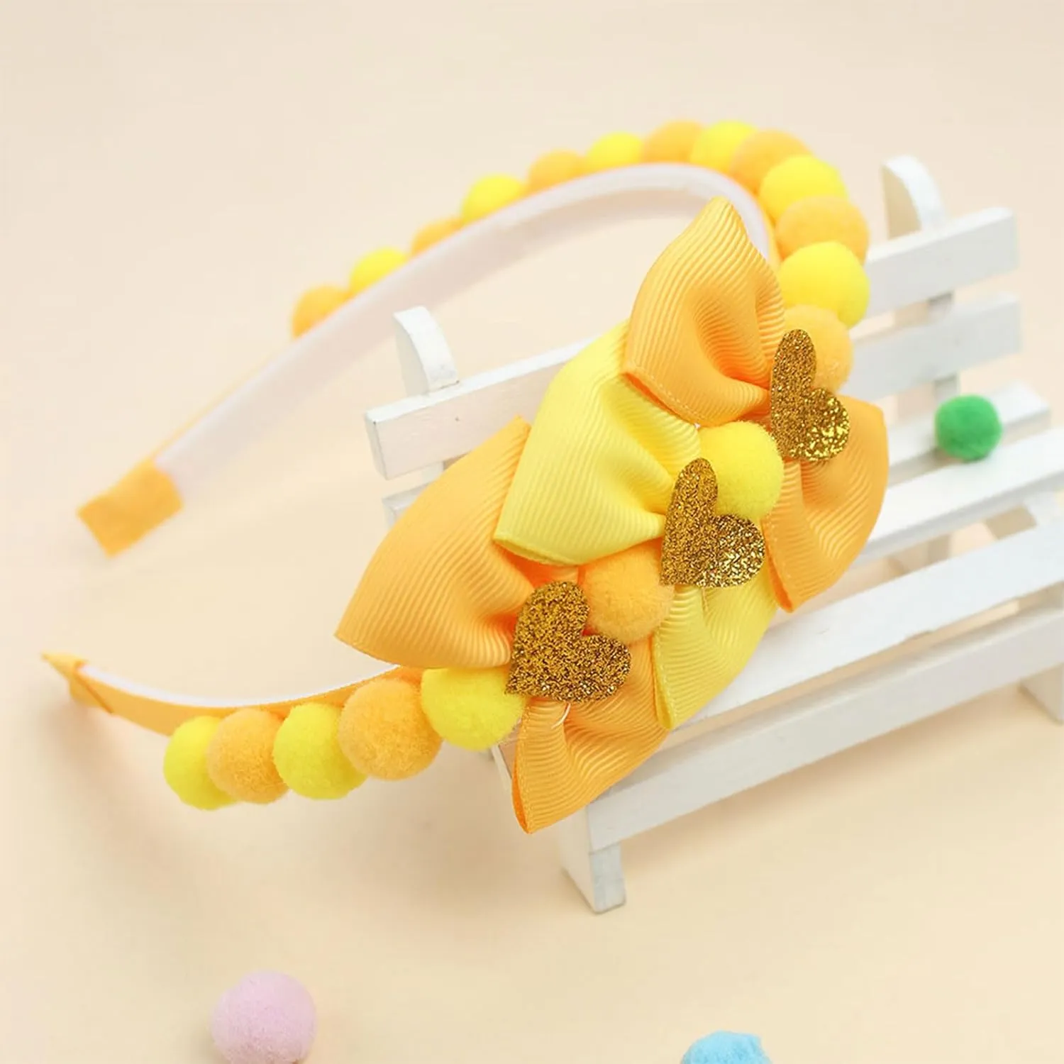 Yellow Bow Headband Spring Summer Hair Accessories for Girls Women, Cute Bows Glitter Hearts Hair Band Non Slip Headbands Summer Outfit Party Supplies Decoration