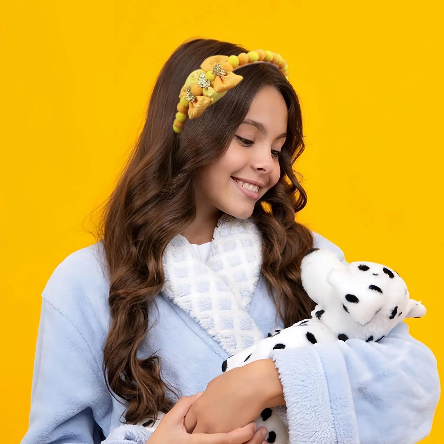 Yellow Bow Headband Spring Summer Hair Accessories for Girls Women, Cute Bows Glitter Hearts Hair Band Non Slip Headbands Summer Outfit Party Supplies Decoration